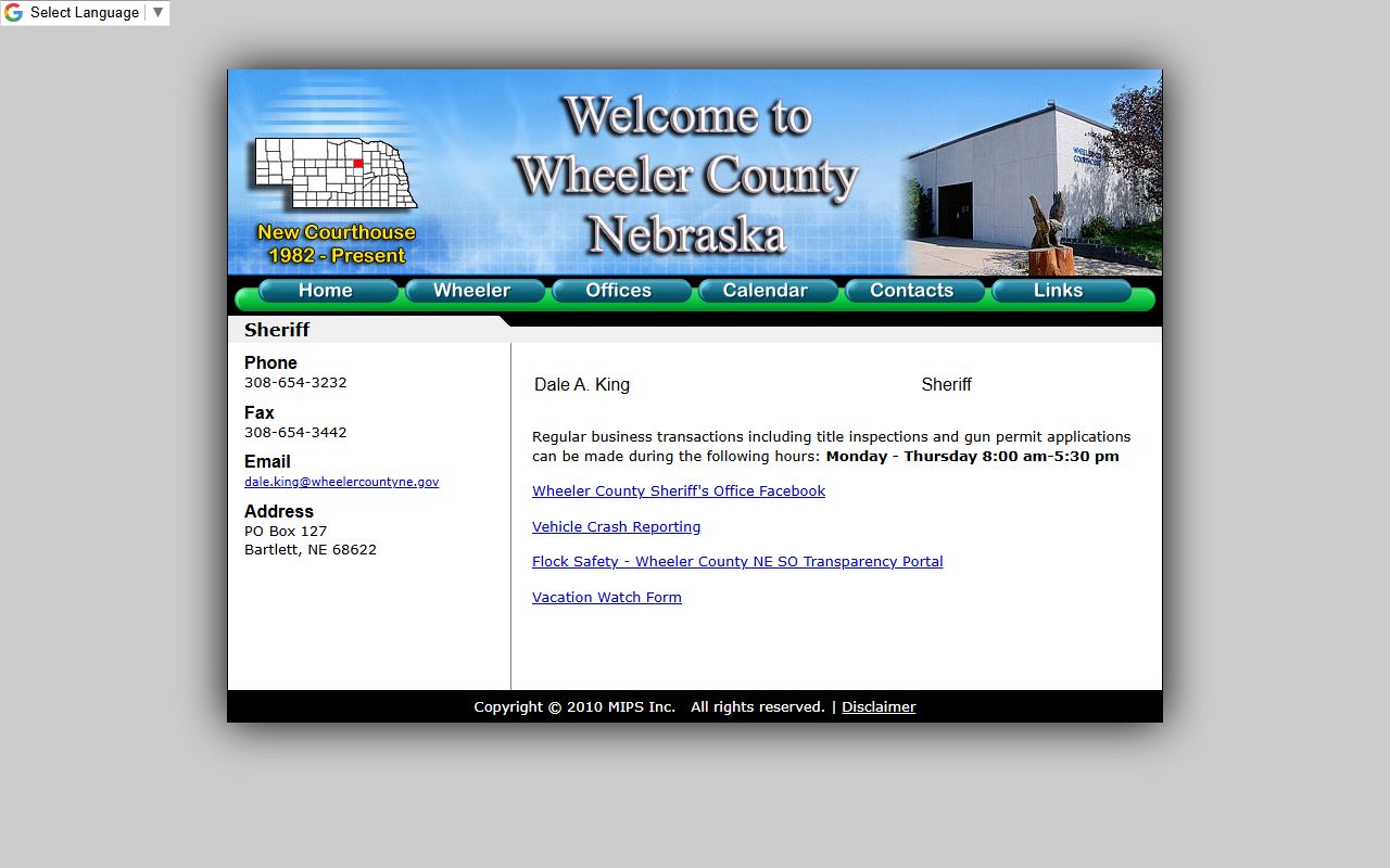 Wheeler County inmate population sheriff contact source